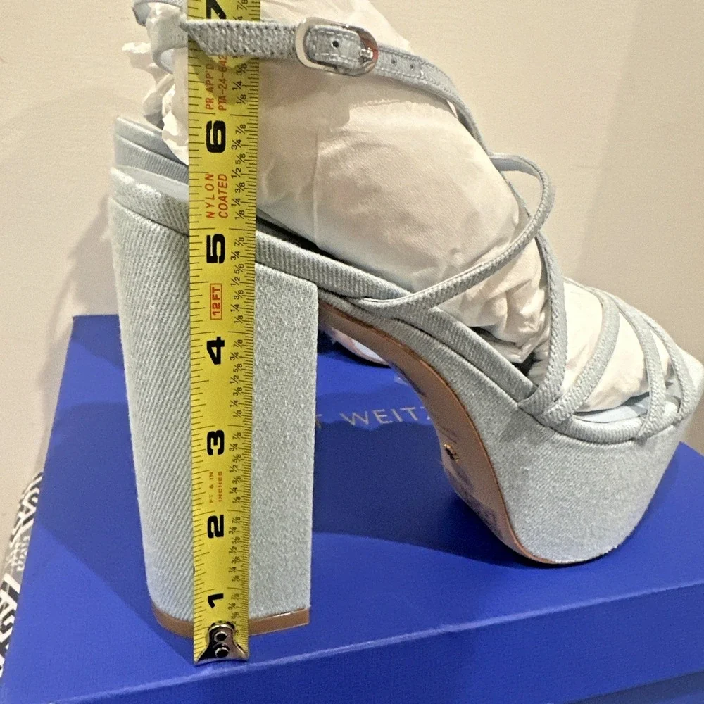 Stuart Weitzman EU 39/8.5B Barely There Sq Hi Platform‎ Sandals Vint Light Denim